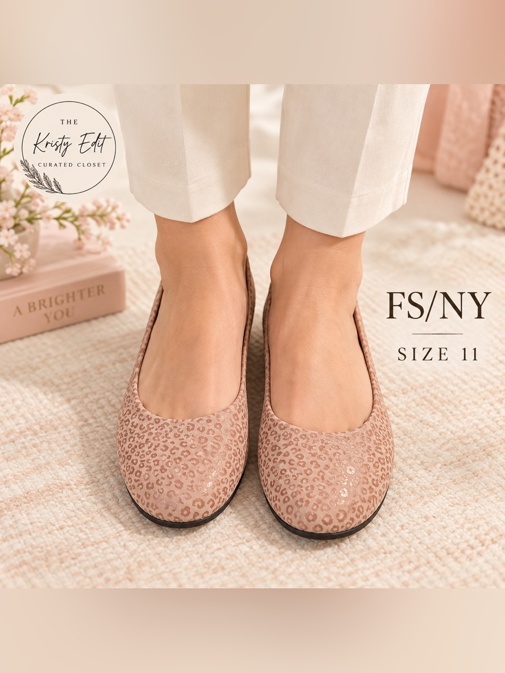 FS/NY French Sole Zeppa Pink Leo Wedge Ballet Flats Size 11 Italy